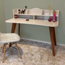 Ver imagem 4 de Conjunto 2 Peças com Escrivaninha 120cm e Estante para Livros com 5 Prateleiras Off White Cedo Marrom