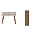 Ver imagem 2 de Conjunto 2 Peças com Escrivaninha 120cm e Estante para Livros com 5 Prateleiras Off White Cedo Marrom