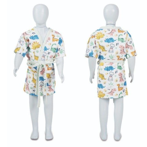 Roupão de Banho Infantil de 4 a 10 Anos Dinossauros - G - 8 a 10 Anos