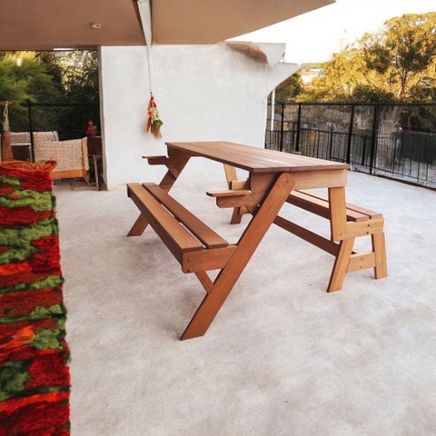 Banco que Vira Mesa 1,80 Metros 6 Lugares, em Cera, Madeira Maciça e Eucalipto