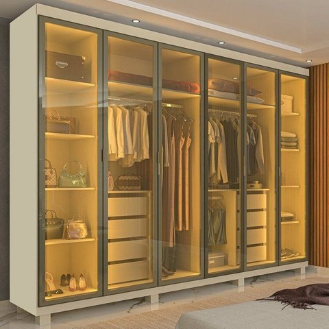 Guarda Roupa Casal Cumaru 6 Portas Reflecta com LED e Pés Yescasa