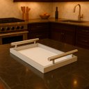 Ver imagem 1 de Bandeja Retangular Café da Manhã com Alça Inox 25x46cm Champanhe/branco - Arkell