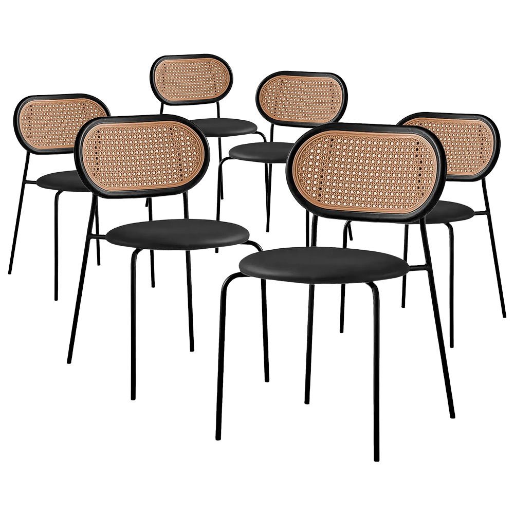 Ver imagem 1 de Kit 6 Cadeiras Jantar Velvet Encosto Rattan Estofado Preta