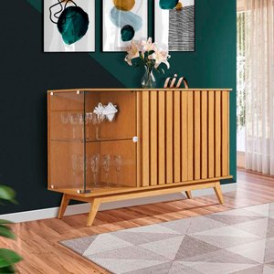 Buffet Aparador com Porta Lateral em Vidro Temperado 135cm Nature Lane Shop Jm