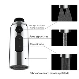 Bico Torneira Gourmet Cozinha Monocomando Arejador 3 Opções de Jatos - 3