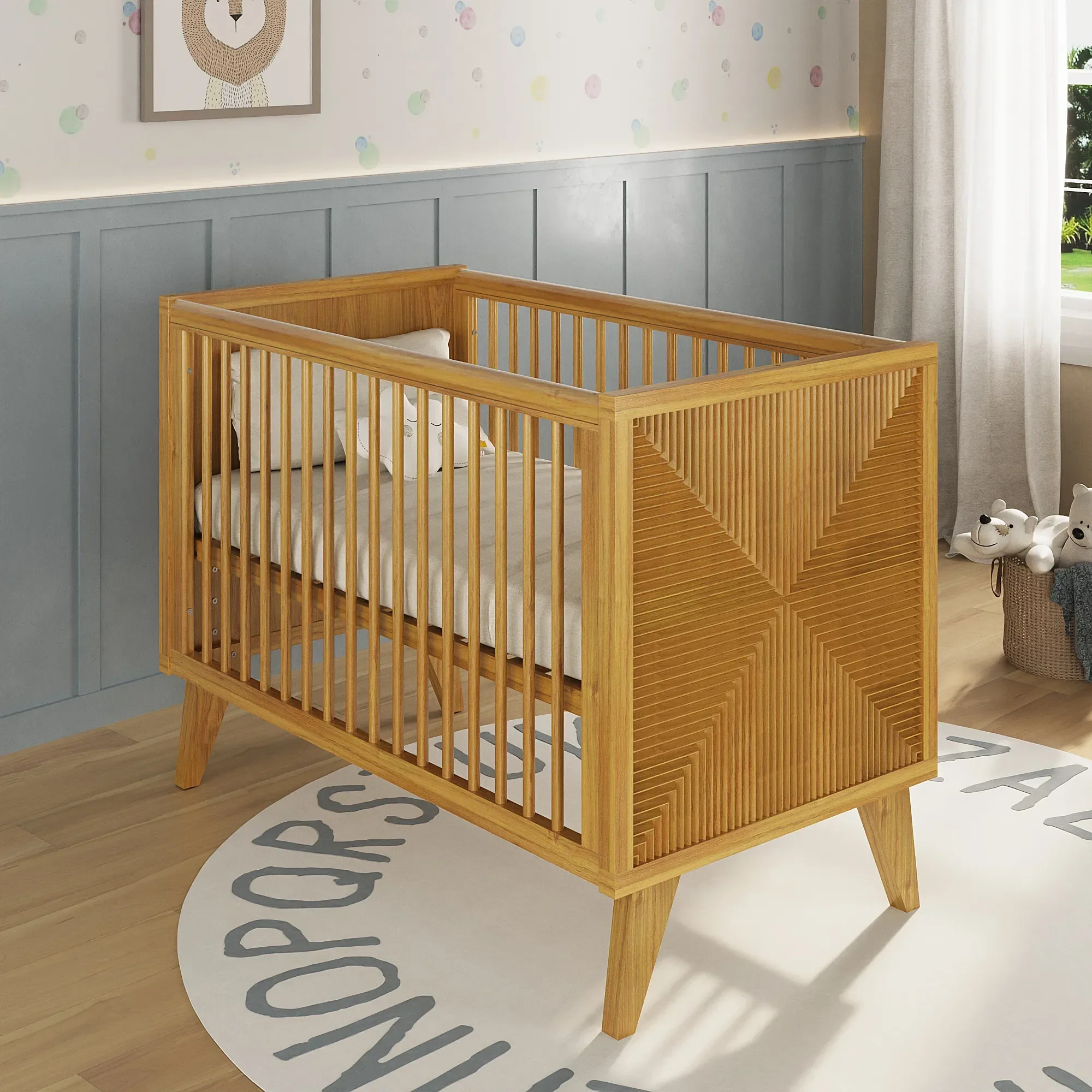 Berço Zig | Americano 2 em 1 | Detalhes em Madeira | Branco:sem/madeira-natural-mel - 12