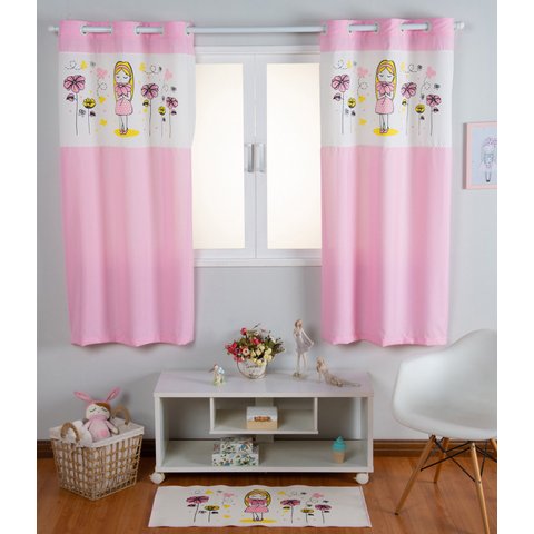 Cortina Infantil Estampada Menininha 2,00x1,70m Rosa FASTLAR CORTINA DE COZINHA