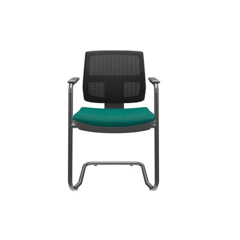 Cadeira Plaxmetal Brizza Fixa Aproximação Tela Preta Assento Poliéster Verde T42