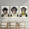 Quadro Decorativo 3 Telas Macacos Diversos Tamanhos - 2