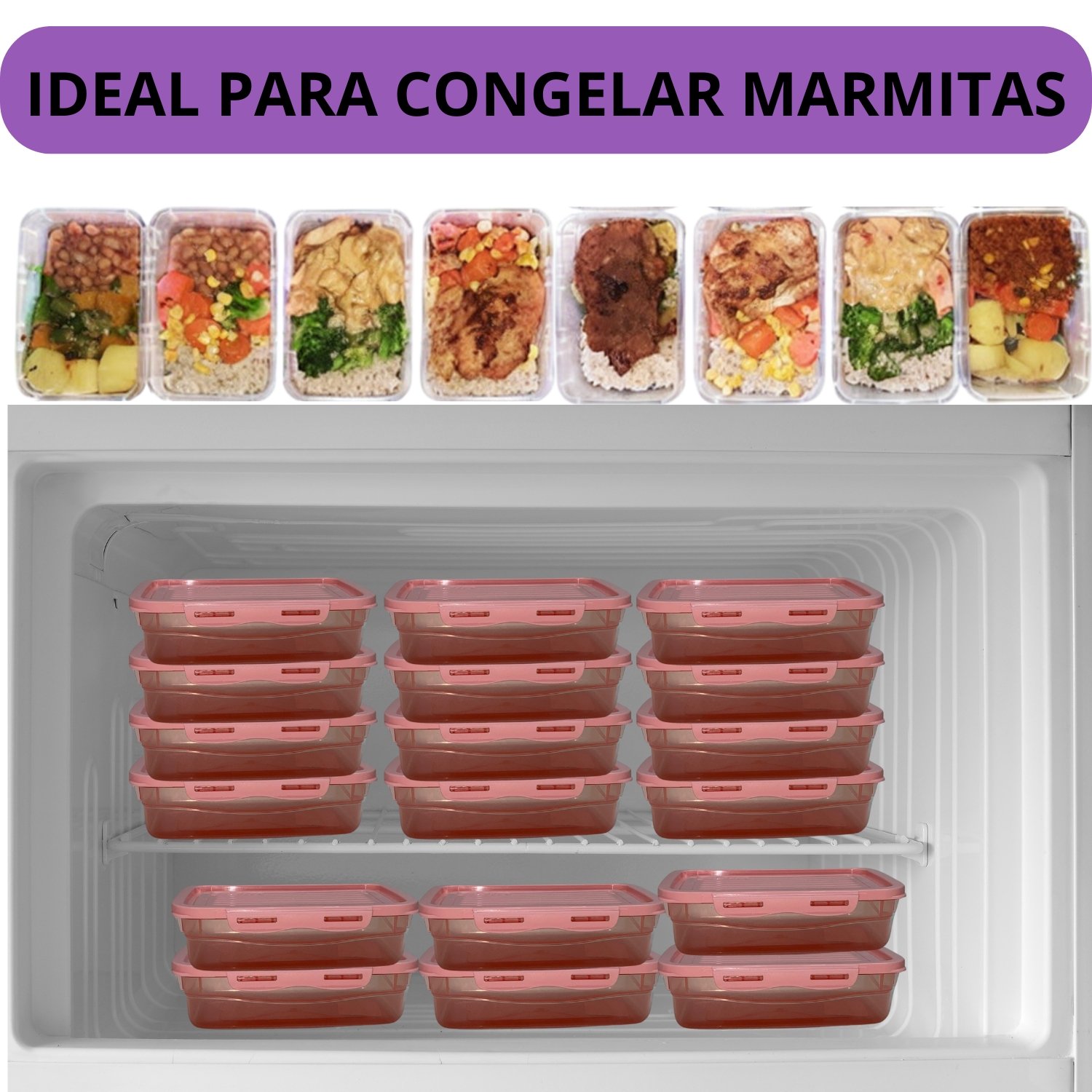 Kit 12 Potes Marmita Fitness Dieta 460ml Freezer Microondas - 7