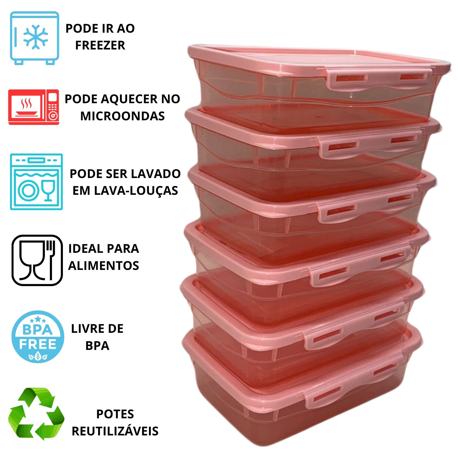 Kit 12 Potes Marmita Fitness Dieta 460ml Freezer Microondas - 3