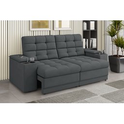 Sofá Confort Premium 1,70m Assento Retrátil/reclinável Porta Copos e Usb Suede Cinza - Xflex - 1