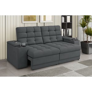 Sofá Confort Premium 1,70m Assento Retrátil/reclinável Porta Copos e Usb Suede Cinza - Xflex