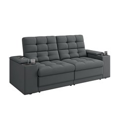 Sofá Confort Premium 1,70m Assento Retrátil/reclinável Porta Copos e Usb Suede Cinza - Xflex - 3