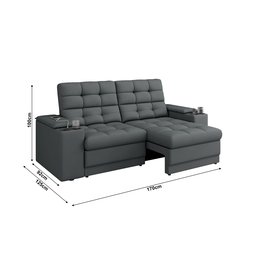 Sofá Confort Premium 1,70m Assento Retrátil/reclinável Porta Copos e Usb Suede Cinza - Xflex - 2