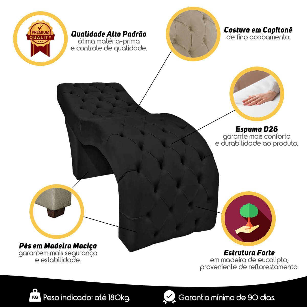 Maca Cama Estética Estofada para Design Cílios Sobrancelhas Veludo Preto SOFA STORE - 5