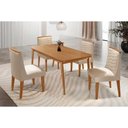 Ver imagem 1 de Conjunto: Mesa de Cozinha Havana Curvo 120cm + 4 Cadeiras Maldivas Naturale - Suede Creme - Rufato