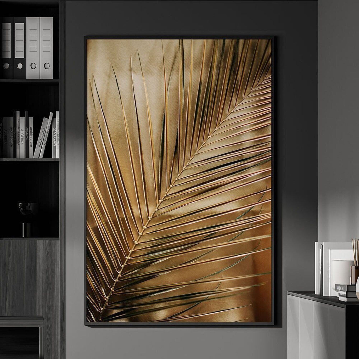 Quadro Decorativo Flores Douradas 1 Tela 60x90cm para Escritório Hall Quarto - 1
