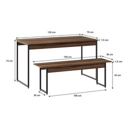 Mesa de Jantar com 2 Bancos Estilo Industrial Nogal - 4