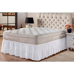 Saia Box Ajustável Serve em Cama Casal Queen e King Babado com Elástico 1 Peça:branco