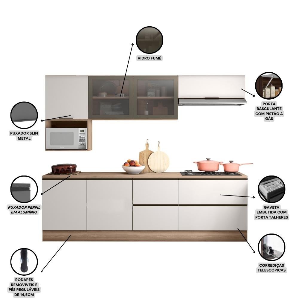 Cozinha Completa Etna 7 Peças Balcão Cooktop - Poliman Móveis - 4