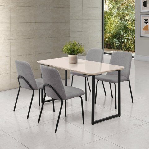 Conjunto para Sala de Jantar com 4 Cadeiras Dora Preto/Black/Cinza/Off White