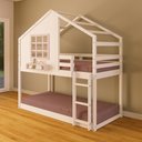 Ver imagem 1 de Beliche Montessoriano Casinha com Janela Madeira Maciça Branco/Rosa Housin