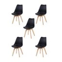 Ver imagem 1 de Conjunto C/5 Cadeiras Charles Eames Leda Saariem Design Wood Estofada Base Madeira - Preta