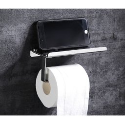 Porta Papel Higienico Suporte Celular Banheiro Prata Cromado - 1