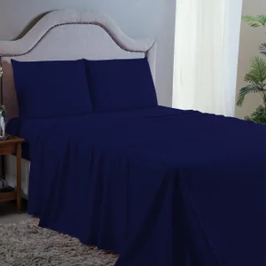 Conjunto Lençol Cama King Size 4 Peças 400 Fios com Elástico e Fronhas Toque Macio:azul Marinho