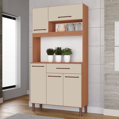 Armário de Cozinha Iguape 100% Mdf Tuboarte 5 Portas e 1 Gaveta Freijó Off White