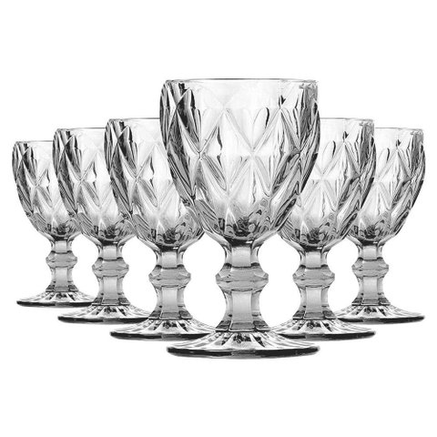 Jogo de Taças de Água Diamante Transparente - 6 Peças | Linha Color Taças