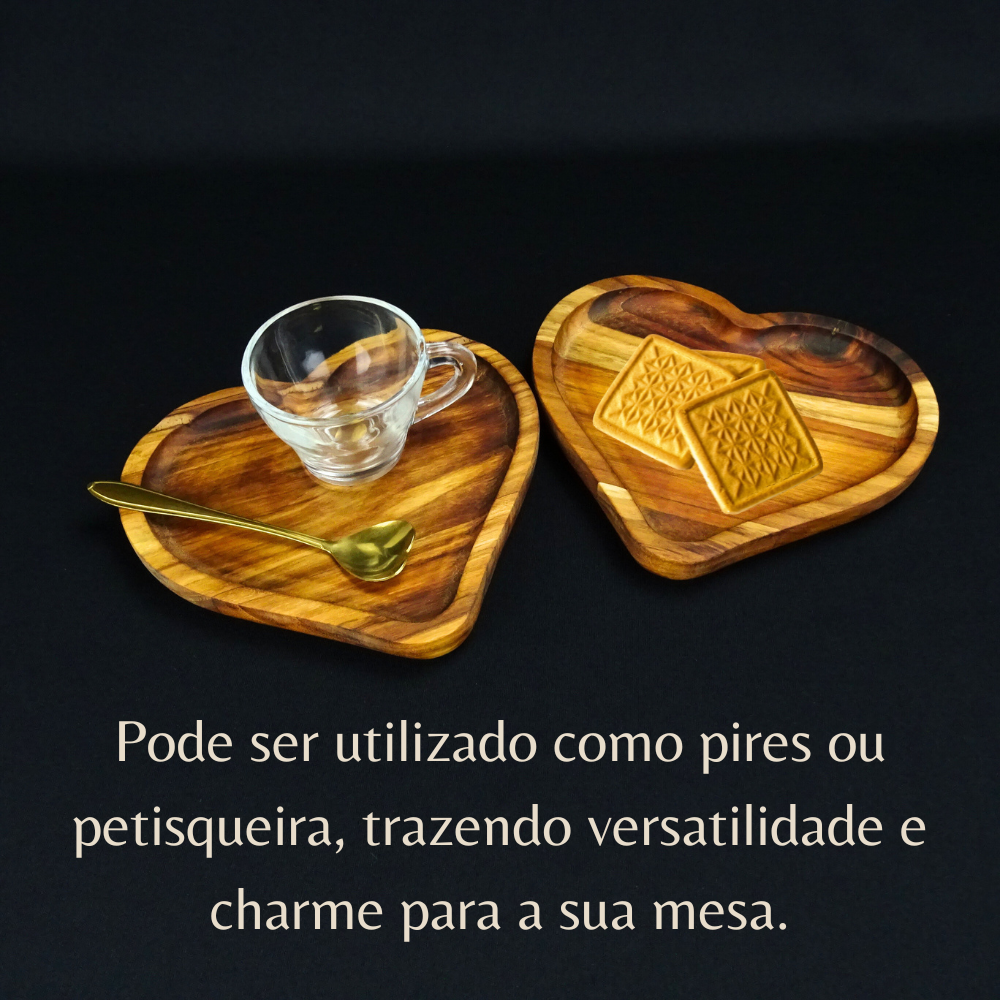 Jogo de Xícara Pires Madeira Colher Mesa Posta Cafe da Manha - 2