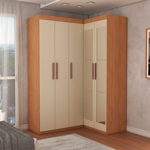 Guarda-roupa Solteiro Modulado Odisseia 5 Portas 12 Prateleiras com Espelho Cinamomo/off White - Pan
