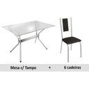Ver imagem 1 de Conjunto: Mesa Sala Jantar Loire c/ Tampo Vidro 150cm + 6 Cadeiras Lisboa Cromado/Courano Preto - Ka