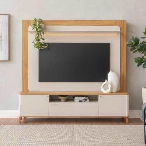 Painel Home para TV Sala de Estar Munique Tauari Off White 190cm