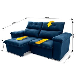 Sofá Retrátil/Reclinável Verona 2,00m Suede Velut Azul Marinho c/ Molas no Assento - King House - 3