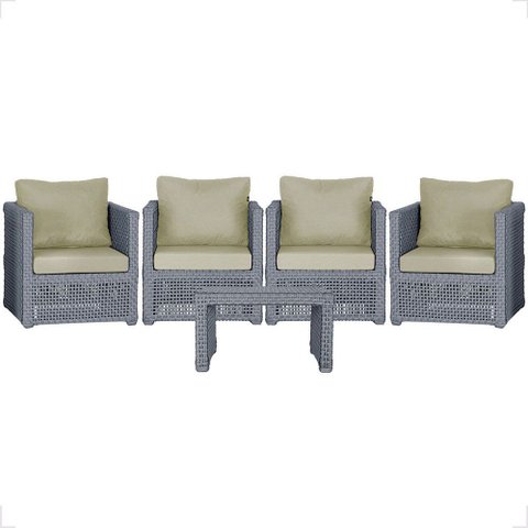 Mesa Centro e 4 Poltronas Madri Corda Náutica Estofado 7 Trama Original