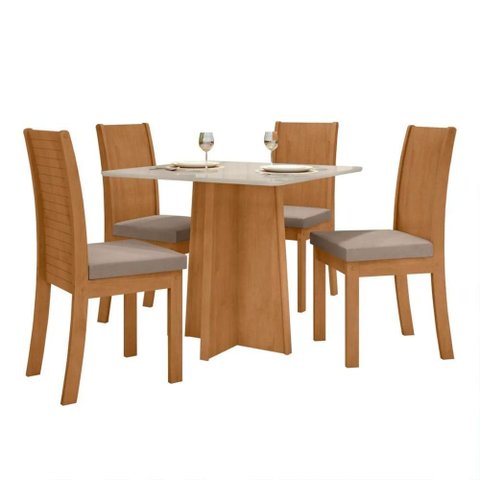 Jogo Mesa Lopas Celebrare sem Vidro 90x90cm 4 Cadeiras
