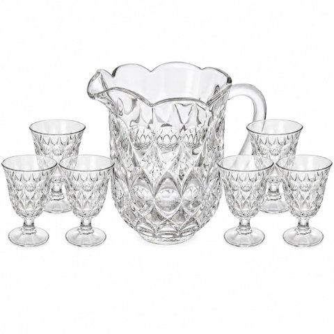 Conjunto de Jarra com 6 Taças de Água de Cristal Lile 1,5L / 230ml Lyor