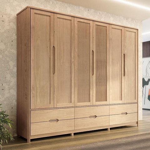 Guarda Roupa Casal Benton F06 6 Portas de Bater 6 Gavetas Madeira Maciça Tauari Lyam Decor