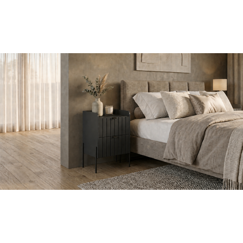 Mesinha de Canto Grafite Quarto Estilo Europeu Classico Moriah 45cm Pes e Puxadores Aço Preto