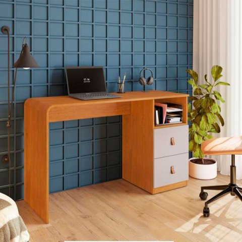 Escrivaninha para Quarto 127 Cm com 2 Gavetas Alice Jcm Cinamomo/off White