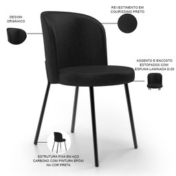 Cadeira para Sala de Jantar Cozinha Estofada Gavi L02 Couríssimo Preto - Lyam Decor - 4