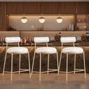 Ver imagem 1 de Banqueta Cozinha Alta com Encosto Kit 3 Industrial Champanhe Londres PU Facto D03 - D'Rossi