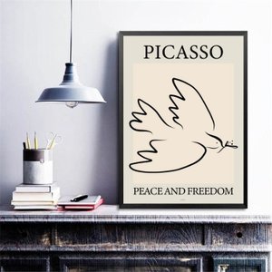 Quadro Picasso Pomba - Peace And Freedom 24x18cm:madeira Preta