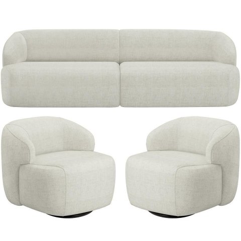 Sofá 4 Lugares Curvo Orgânico com 02 Poltronas Living 280cm Barolo L06 Linho Cru