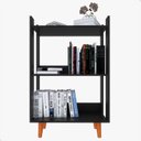 Ver imagem 4 de Estante para Livro com Pés de Madeira Maciça Decoração para Sala ou Quarto - Preto