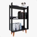 Ver imagem 2 de Estante para Livro com Pés de Madeira Maciça Decoração para Sala ou Quarto - Preto