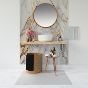 Papel de Parede Painel 3D Mármore Branco com Ouro 1,5M Auto Colante Lavável Revestimento Brilhoso